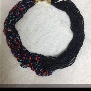 New Czech Twisted Black with Multicolored Seed Bead Glass Handmade Necklace